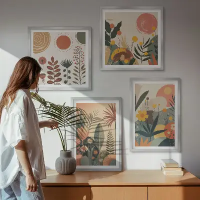 Boho planten warme patronen meerluik in lijst