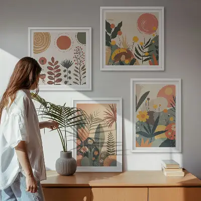 Boho planten warme patronen meerluik in lijst