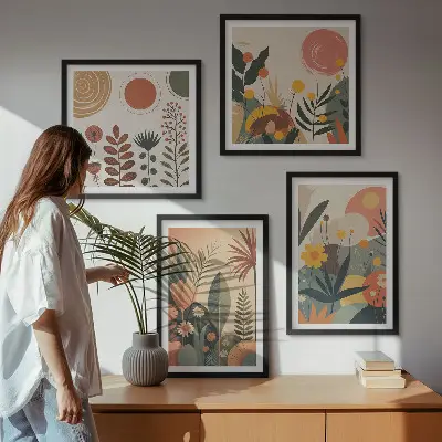 Boho planten warme patronen meerluik in lijst