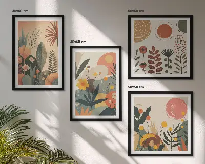 Boho planten warme patronen meerluik in lijst
