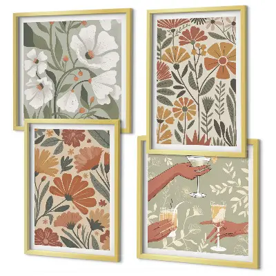 Set van posters met lijst met bloemenpatroon in oranje en groen