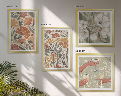 Set van posters met lijst Bloemenpatronen oranje groen