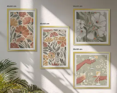 Set van posters met lijst met bloemenpatroon in oranje en groen