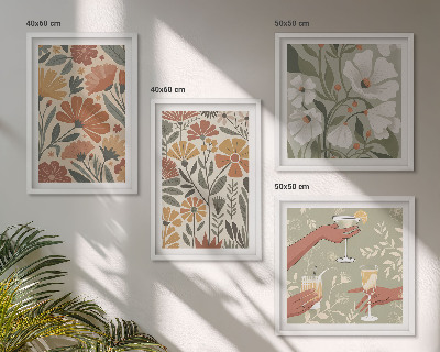 Set van posters met lijst Bloemenpatronen oranje groen