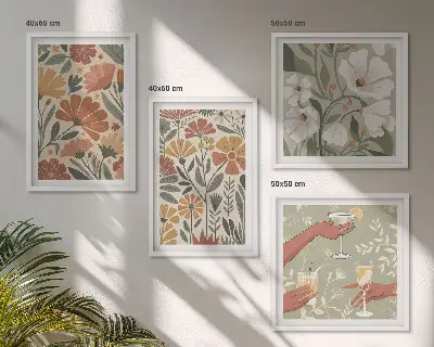 Set van posters met lijst met bloemenpatroon in oranje en groen