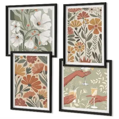 Set van posters met lijst met bloemenpatroon in oranje en groen