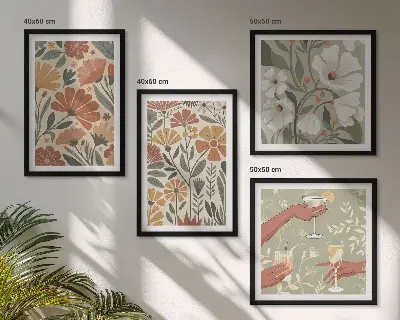 Set van posters met lijst met bloemenpatroon in oranje en groen