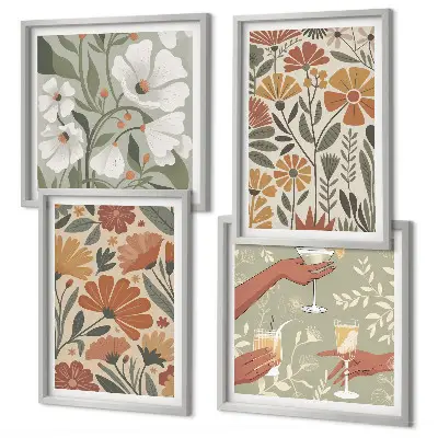 Set van posters met lijst met bloemenpatroon in oranje en groen