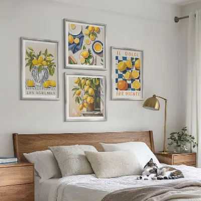 Set van posters met lijst met retro gele citrusvruchten