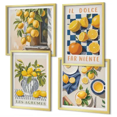 Set van posters met lijst met retro gele citrusvruchten