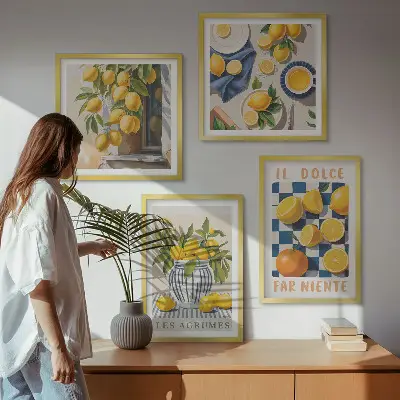 Set van posters met lijst met retro gele citrusvruchten