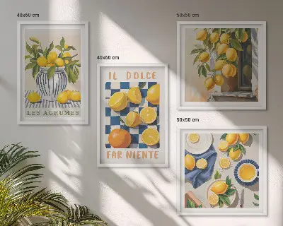 Set van posters met lijst met retro gele citrusvruchten