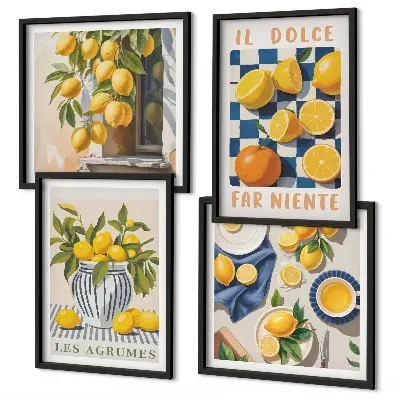 Set van posters met lijst met retro gele citrusvruchten