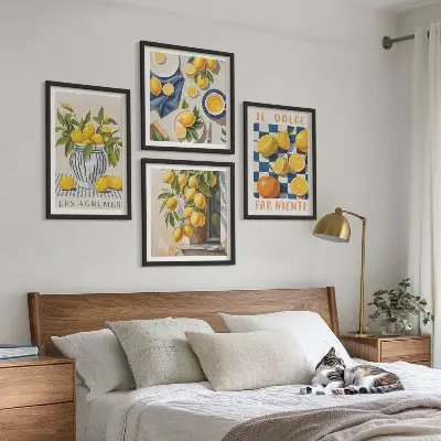 Set van posters met lijst met retro gele citrusvruchten