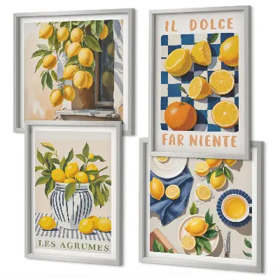 Set van posters met lijst met retro gele citrusvruchten