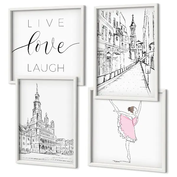 Set posters met lijst stijlvolle grafische vormgeving van ballerina en architectuur