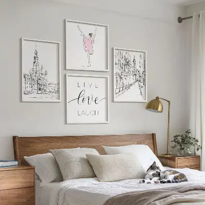 Set posters met lijst stijlvolle grafische vormgeving van ballerina en architectuur