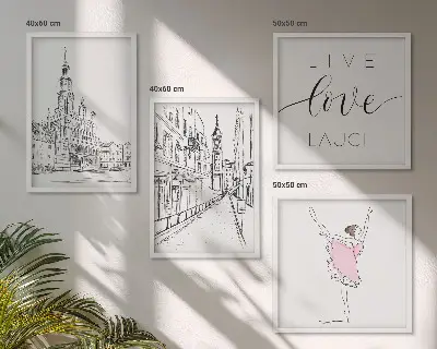 Set posters met lijst stijlvolle grafische vormgeving van ballerina en architectuur