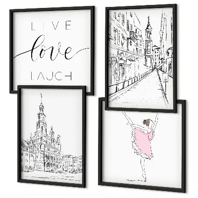 Set posters met lijst stijlvolle grafische vormgeving van ballerina en architectuur