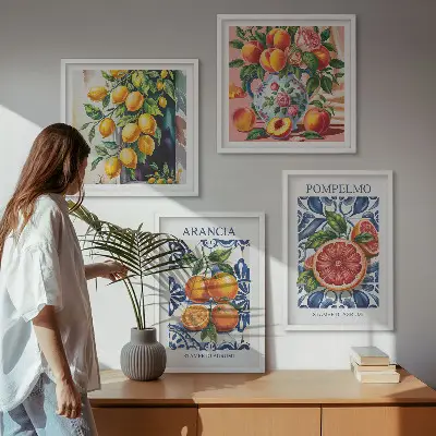 Set Italiaanse citrus mode posters met lijst