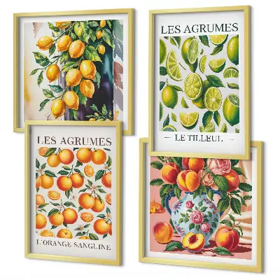 Set posters met lijst met verse kleurrijke citrusvruchten