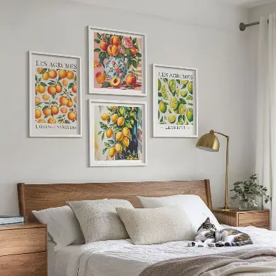 Set posters met lijst met verse kleurrijke citrusvruchten