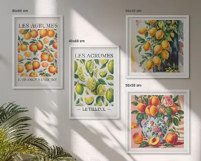 Set posters met lijst met verse kleurrijke citrusvruchten