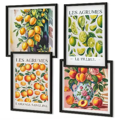 Set posters met lijst met verse kleurrijke citrusvruchten