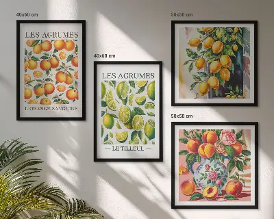 Set posters met lijst met verse kleurrijke citrusvruchten