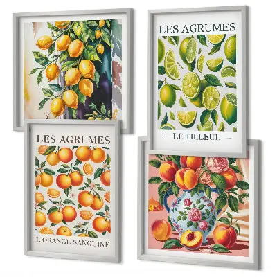 Set posters met lijst met verse kleurrijke citrusvruchten