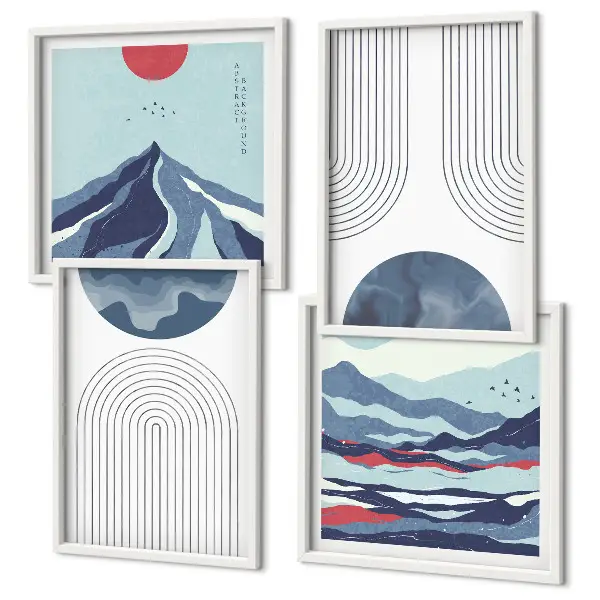 Abstracte berglandschappen set van posters met lijst