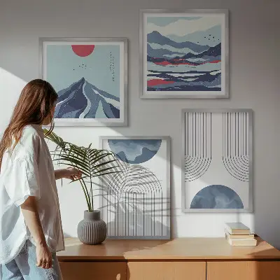 Abstracte berglandschappen set van posters met lijst