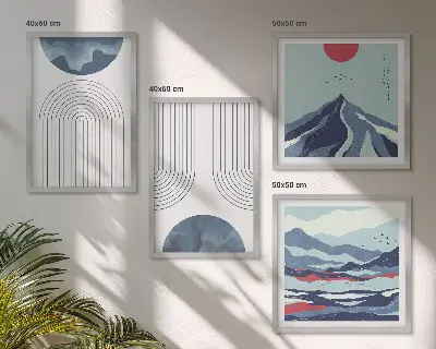 Abstracte berglandschappen set van posters met lijst