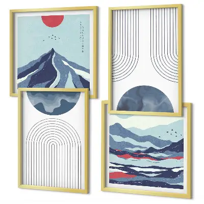 Abstracte berglandschappen set van posters met lijst