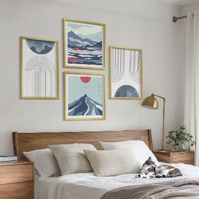 Abstracte berglandschappen set van posters met lijst
