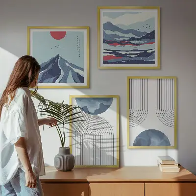Abstracte berglandschappen set van posters met lijst