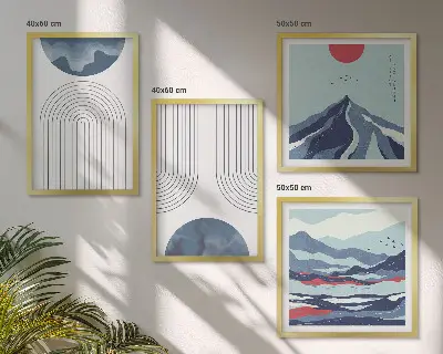 Abstracte berglandschappen set van posters met lijst