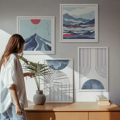 Abstracte berglandschappen set van posters met lijst