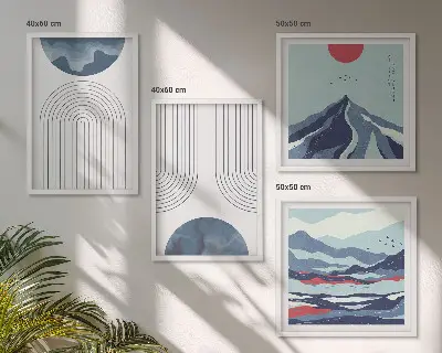 Abstracte berglandschappen set van posters met lijst
