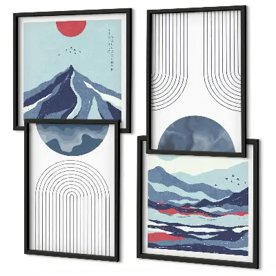 Abstracte berglandschappen set van posters met lijst