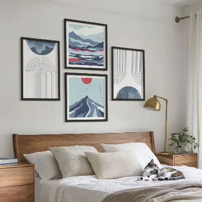 Abstracte berglandschappen set van posters met lijst