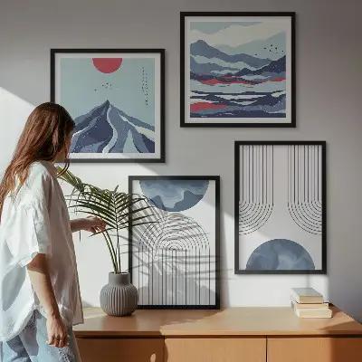 Abstracte berglandschappen set van posters met lijst
