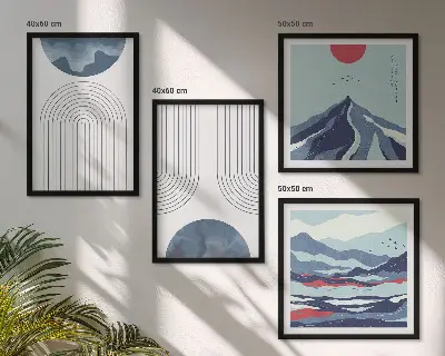 Abstracte berglandschappen set van posters met lijst