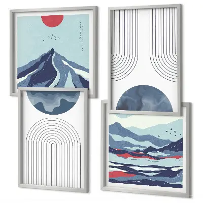 Abstracte berglandschappen set van posters met lijst