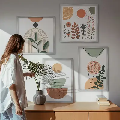 Abstracte plantvormen meerluik in lijst