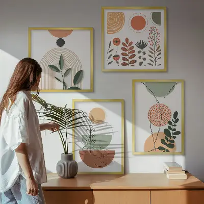 Abstracte plantvormen meerluik in lijst