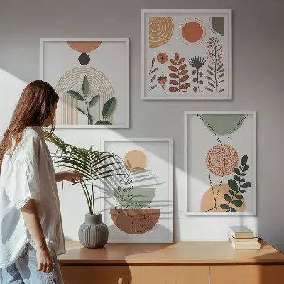 Abstracte plantvormen meerluik in lijst