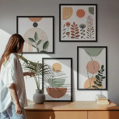 Abstracte plantvormen meerluik in lijst