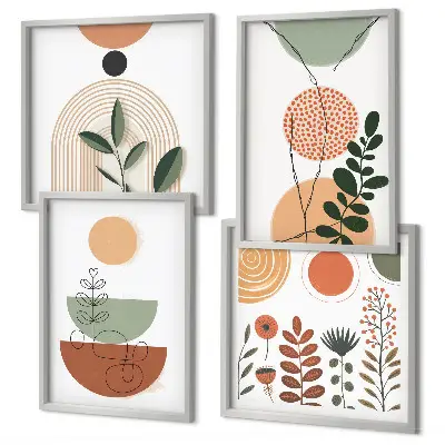 Abstracte plantvormen meerluik in lijst