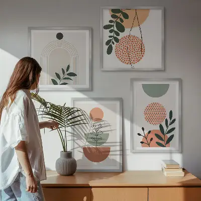 Set van posters met lijst met moderne plantmotieven